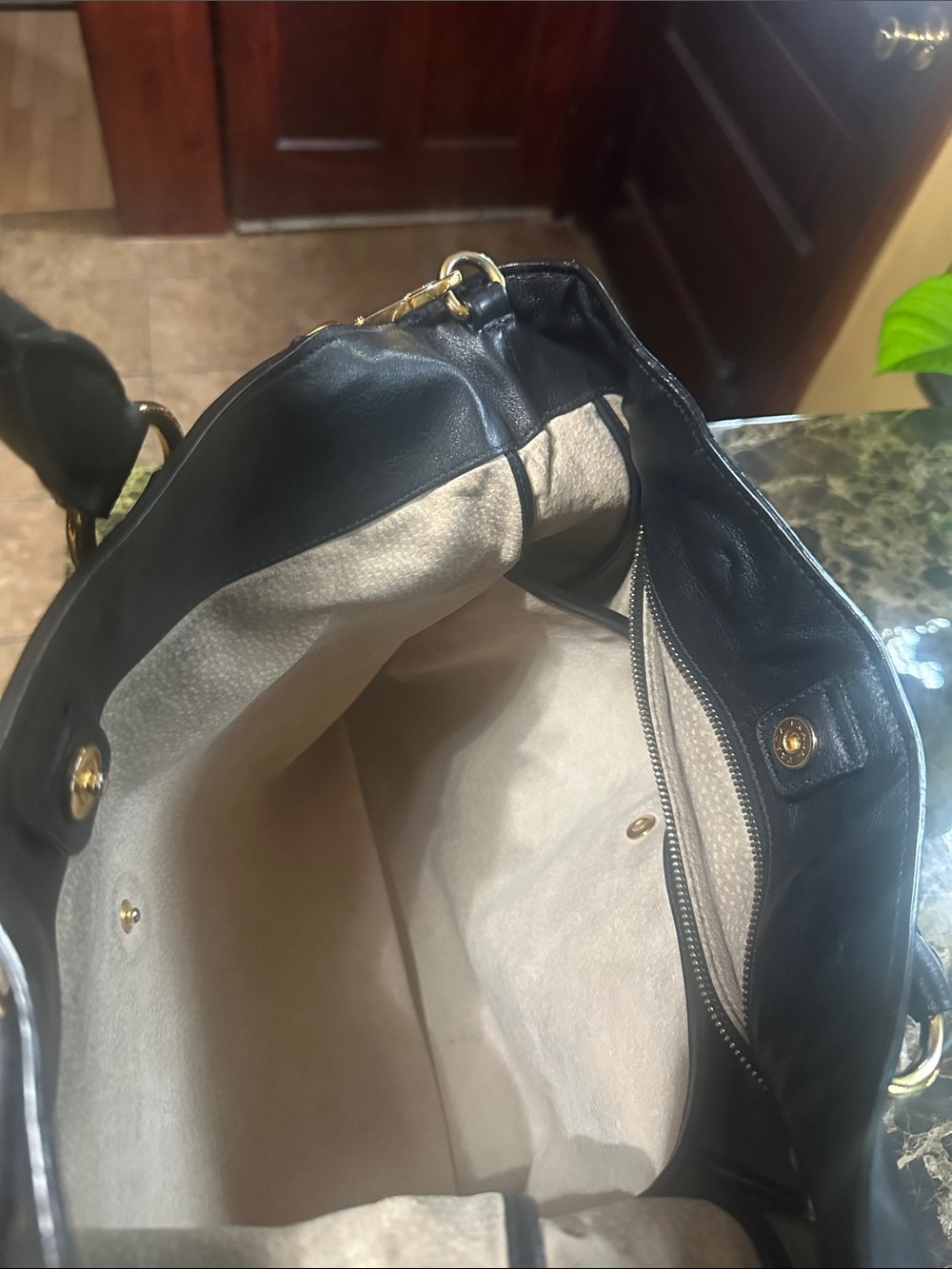 Prada Black Leather Tote with Gold Hardware Accents - Picture 8 of 15